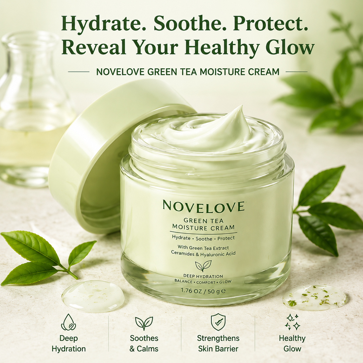 NOVELOVE® Crème de nuit hydratante au thé vert