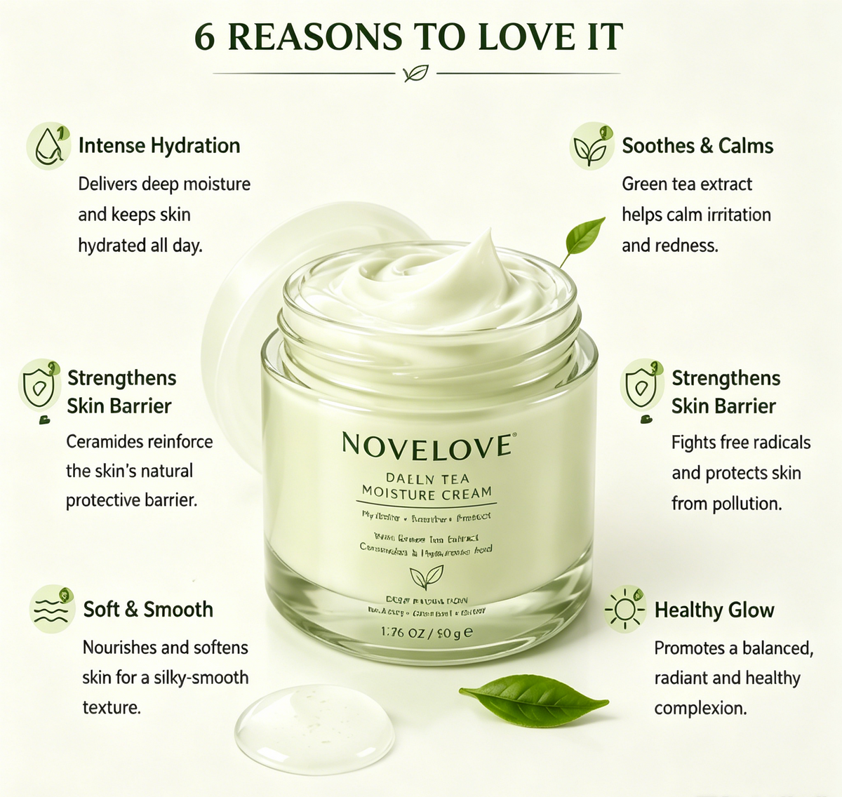 NOVELOVE® Crème de nuit hydratante au thé vert